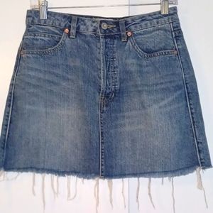 We The Free Denim Distressed Button Up Mini Skirt in Size 26